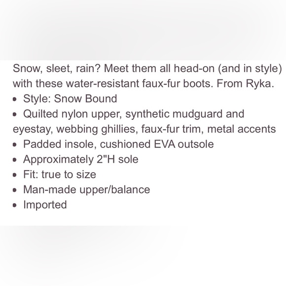 Women’s Ryka Water Repellent Faux Fur Boots Snow Bound NIB - Picture 8 of 8